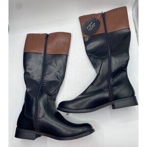 Karen Scott Women's Black Cognac Edenn Buckled Riding Zipper Boots Size 5 NWOB